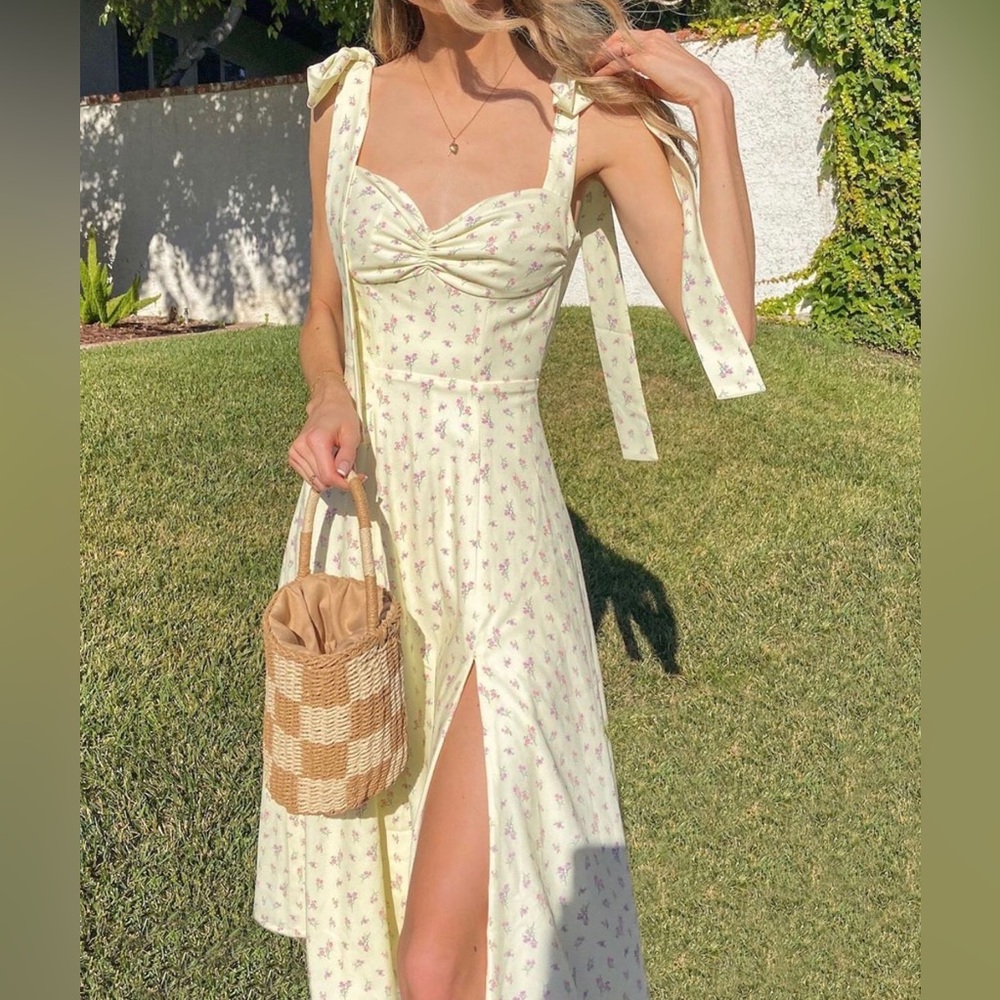 House of CB  ALICIA Lemon Floral Print Midi Sundress